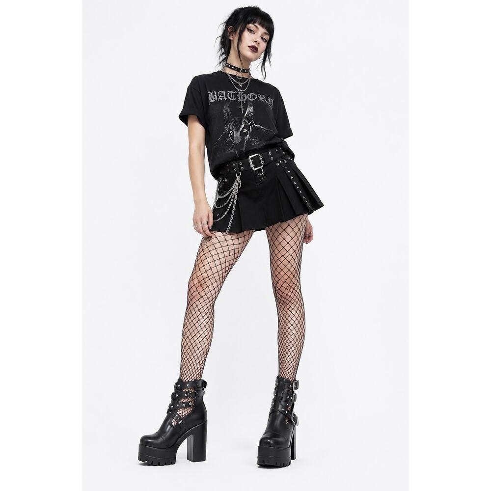 Y2K Style Gothic Platform Ankle Boots 8.5 Black Studded Buckle Strap Chunky Heel